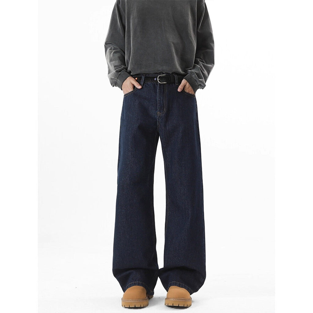 Denim Original Color Wide Leg Jeans Men'S Autumn American High Street Loose Trousers Cleanfit Washed Floor Mopping Pants