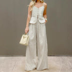 New Summer Fashion Camisole High-Waisted Wide-Leg Trousers Two-Piece Set With Design, Temperament And Commuting French Style