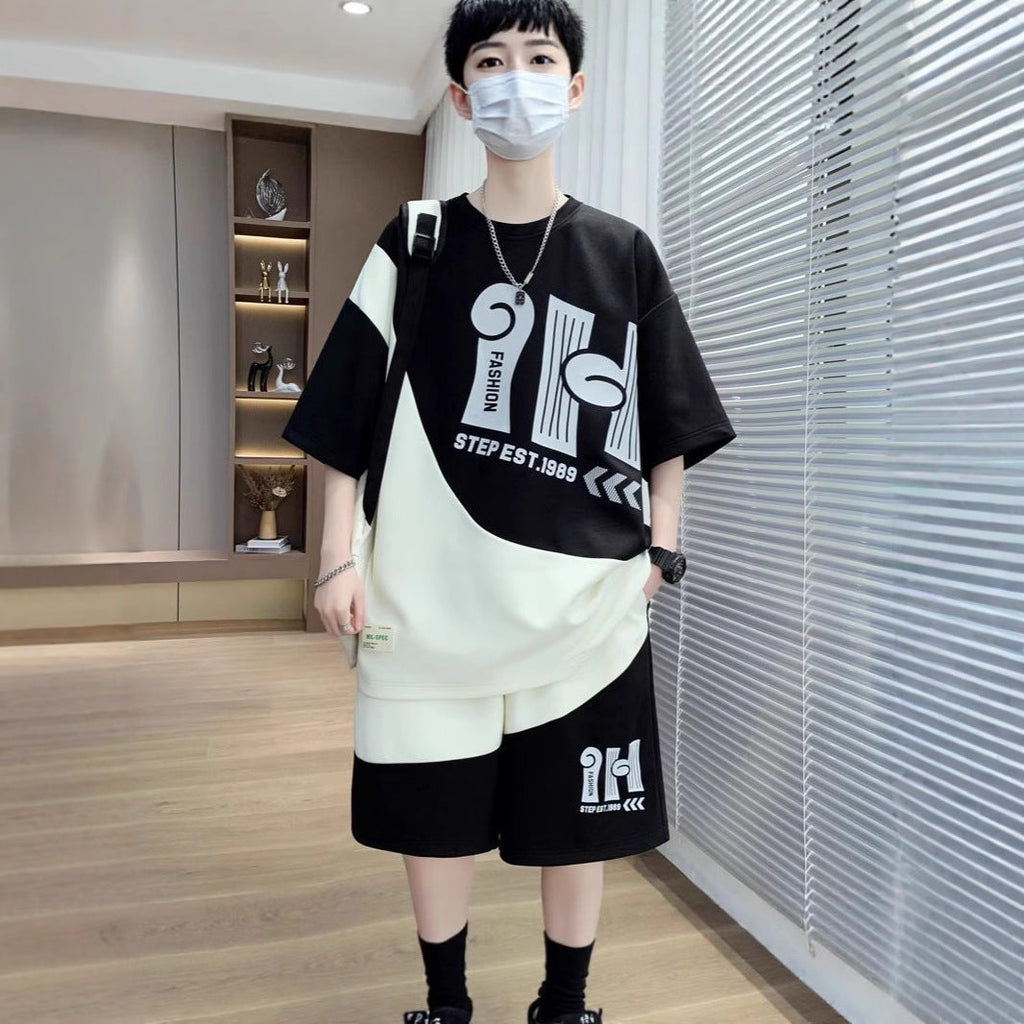 Cross-Border Summer New Men'S Short-Sleeved Shorts Suit, Fashionable And Versatile Men'S Suit, Youth Sports Suit, Trendy