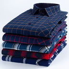 100% Cotton Brushed Long-Sleeved Middle-Aged Shirt Men'S Autumn 2024 New Dad Wear Spring And Autumn Plaid Cotton Shirt