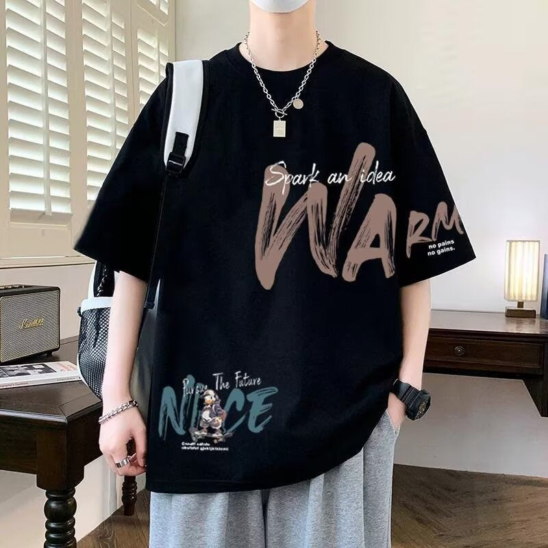 2025 Summer Pure Cotton Short-Sleeved T-Shirt For Boys American Ins Half-Sleeved Loose T-Shirt Large Size Bottoming Shirt Trendy Brand