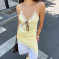 2026 Spring And Summer New Simulated Silk Lace Slit Inner Dress Design And Temperament Satin Satin Suspender Skirt