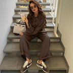 Spring And Summer New Temperament Commuter Fashion Casual Suit Cross-Border European And American Long-Sleeved Cardigan Top Women'S Straight Pants