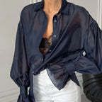 2025 New Autumn See-Through Long-Sleeved Shirts For Women With Design Sense, Personality, Fashionable Temperament, Casual European And American Commuting Shirts