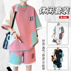 Summer Men'S Breathable Color Matching Loose Casual Suit Personalized Symbol Splicing Loose Casual Sports Suit Wholesale