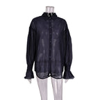 2025 New Autumn See-Through Long-Sleeved Shirts For Women With Design Sense, Personality, Fashionable Temperament, Casual European And American Commuting Shirts