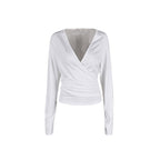 2025 New Autumn European And American Style V-Neck Long-Sleeved T-Shirt Design, Fashionable And Personalized Wrap, Slim-Fitting Pilates Top